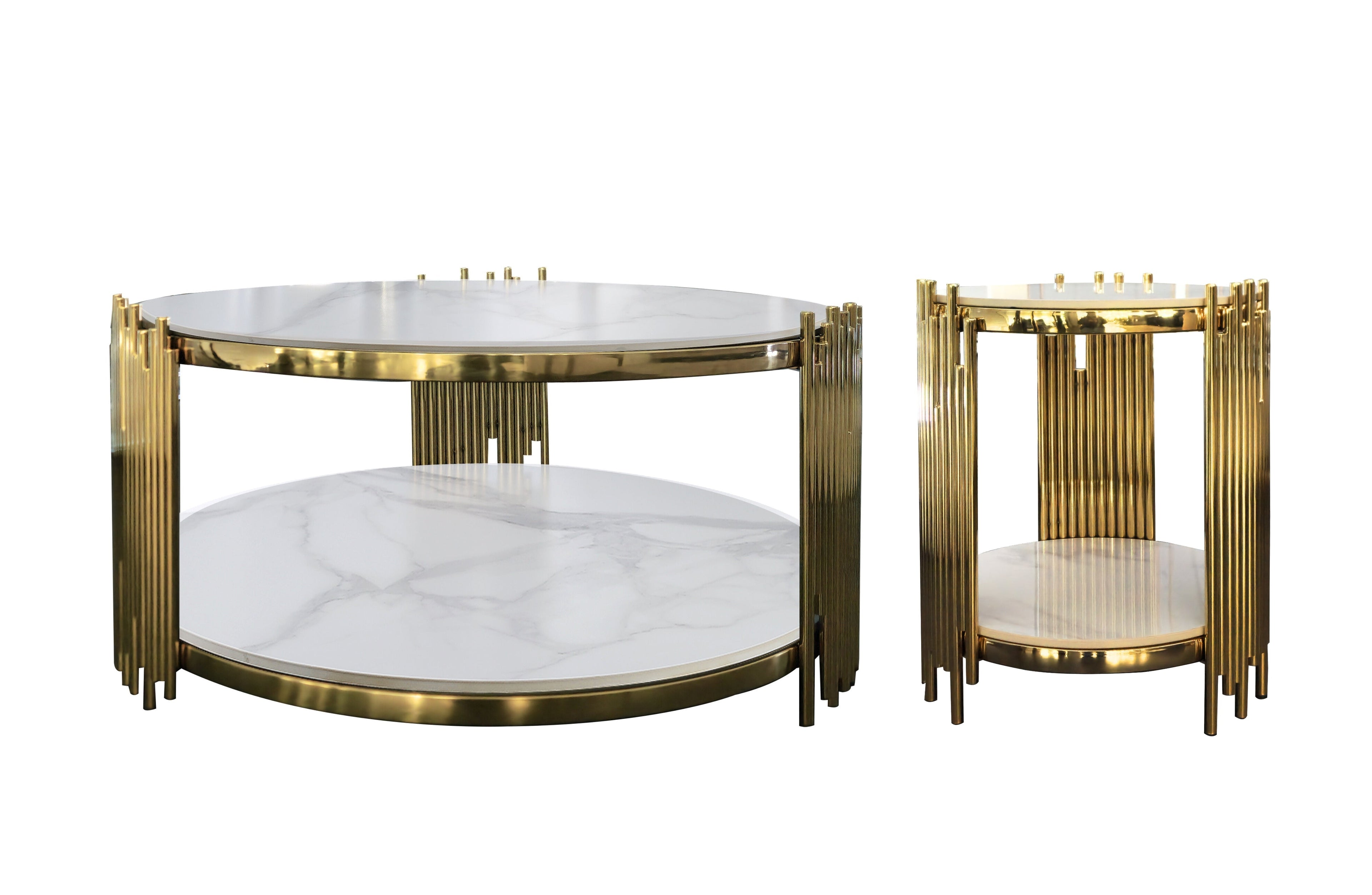 Chelsea coffee and side tables with white  marble in polished gold  frames