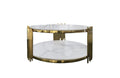 Chelsea round white marble coffee table with polished gold frame