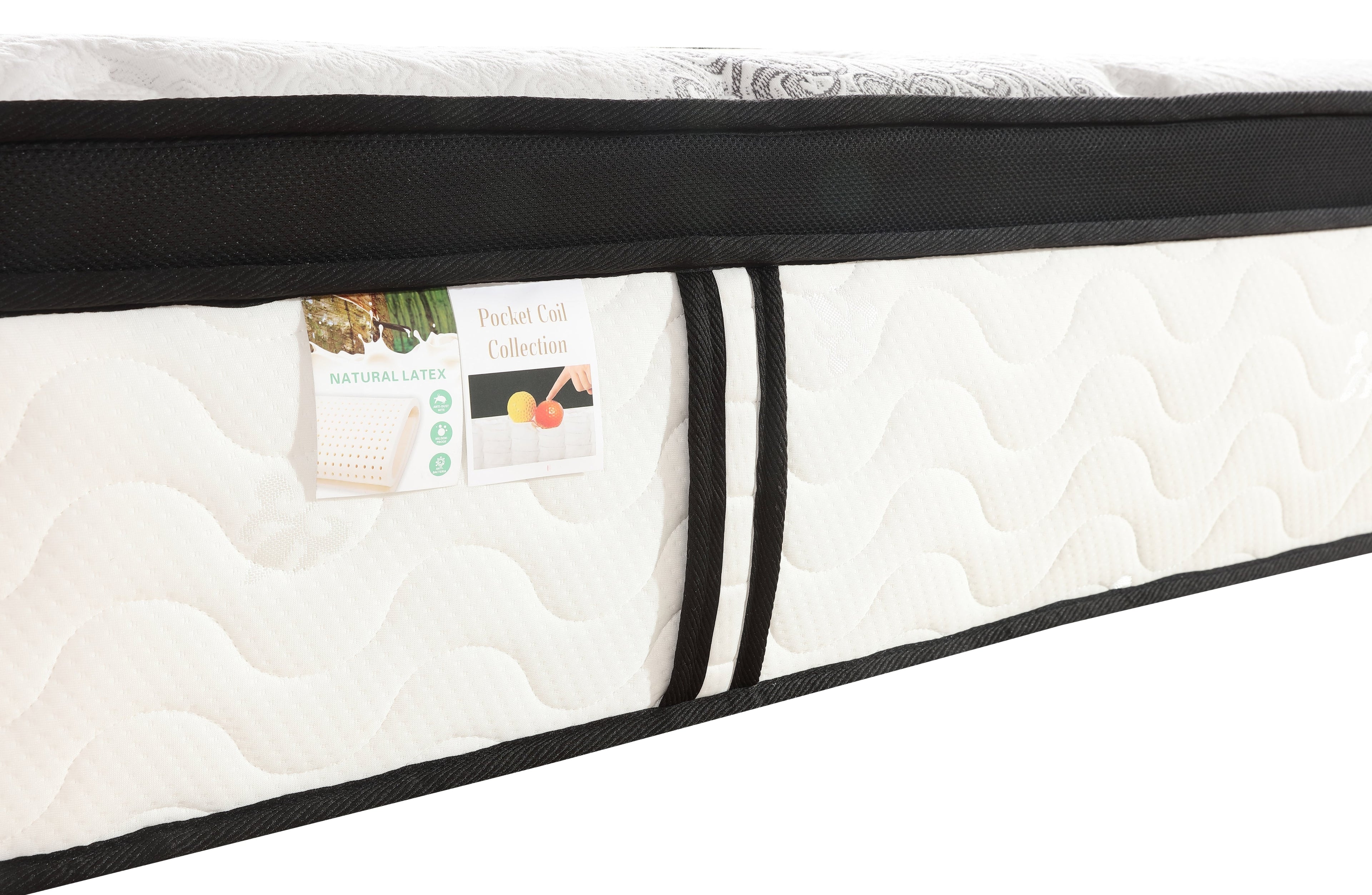 Close-up side view of Chiro 7 Zone mattress showing premium stitching and latex layer.