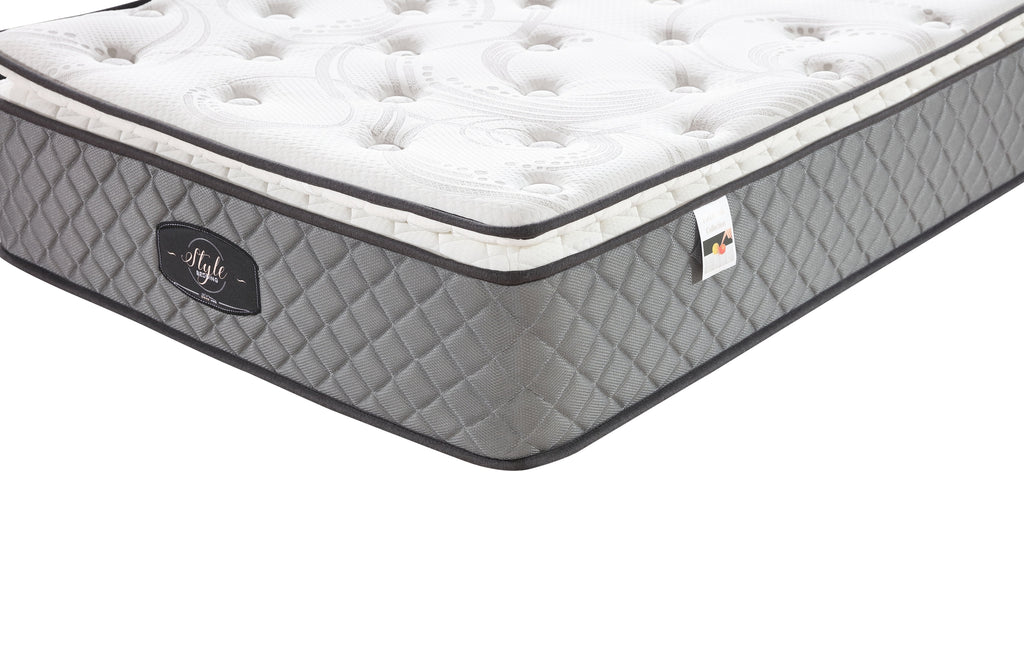 Close-up corner view of Comfort Euro Top mattress with premium fabric and soft quilting.