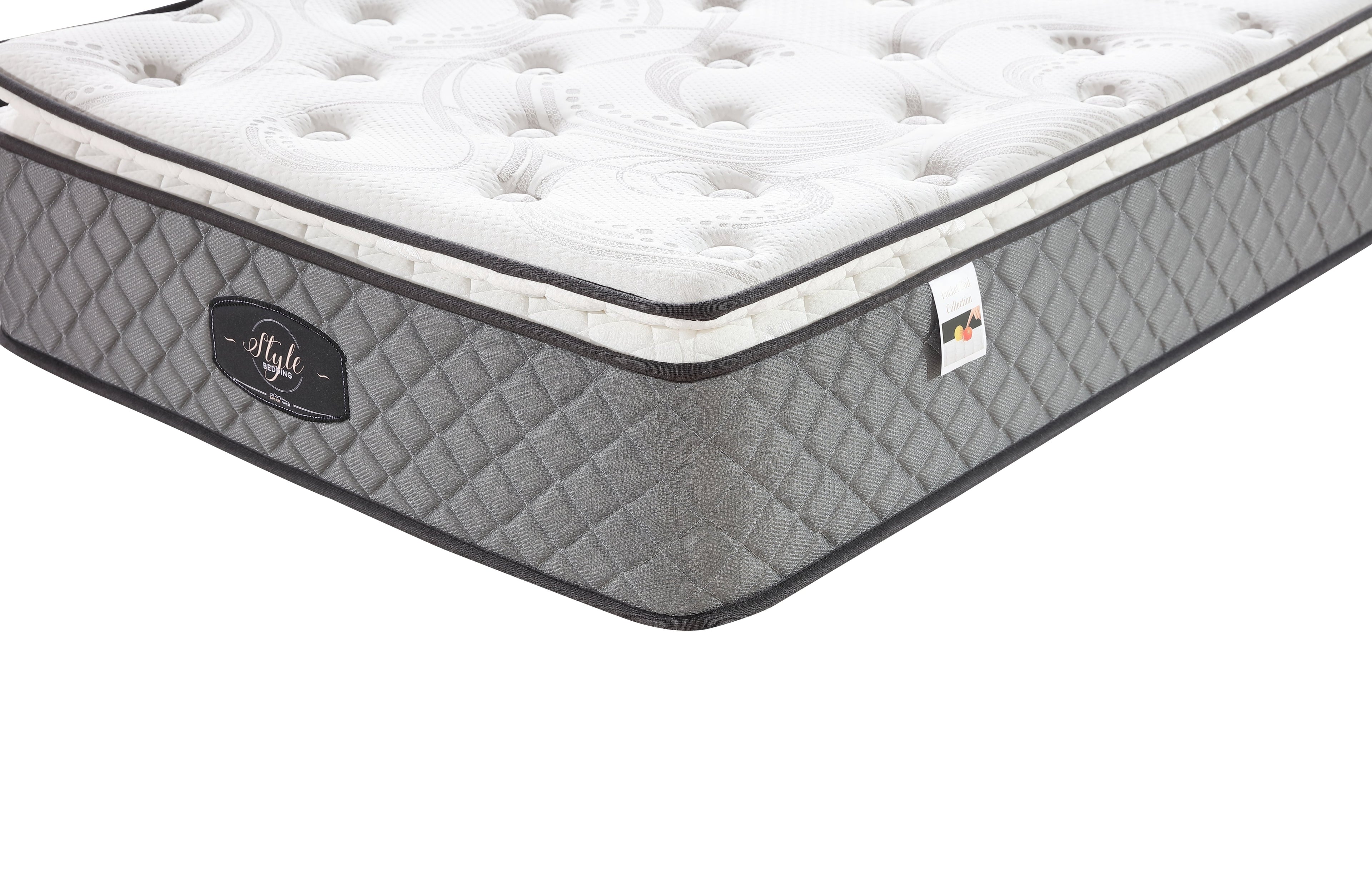 Close-up corner view of Comfort Euro Top mattress with premium fabric and soft quilting.