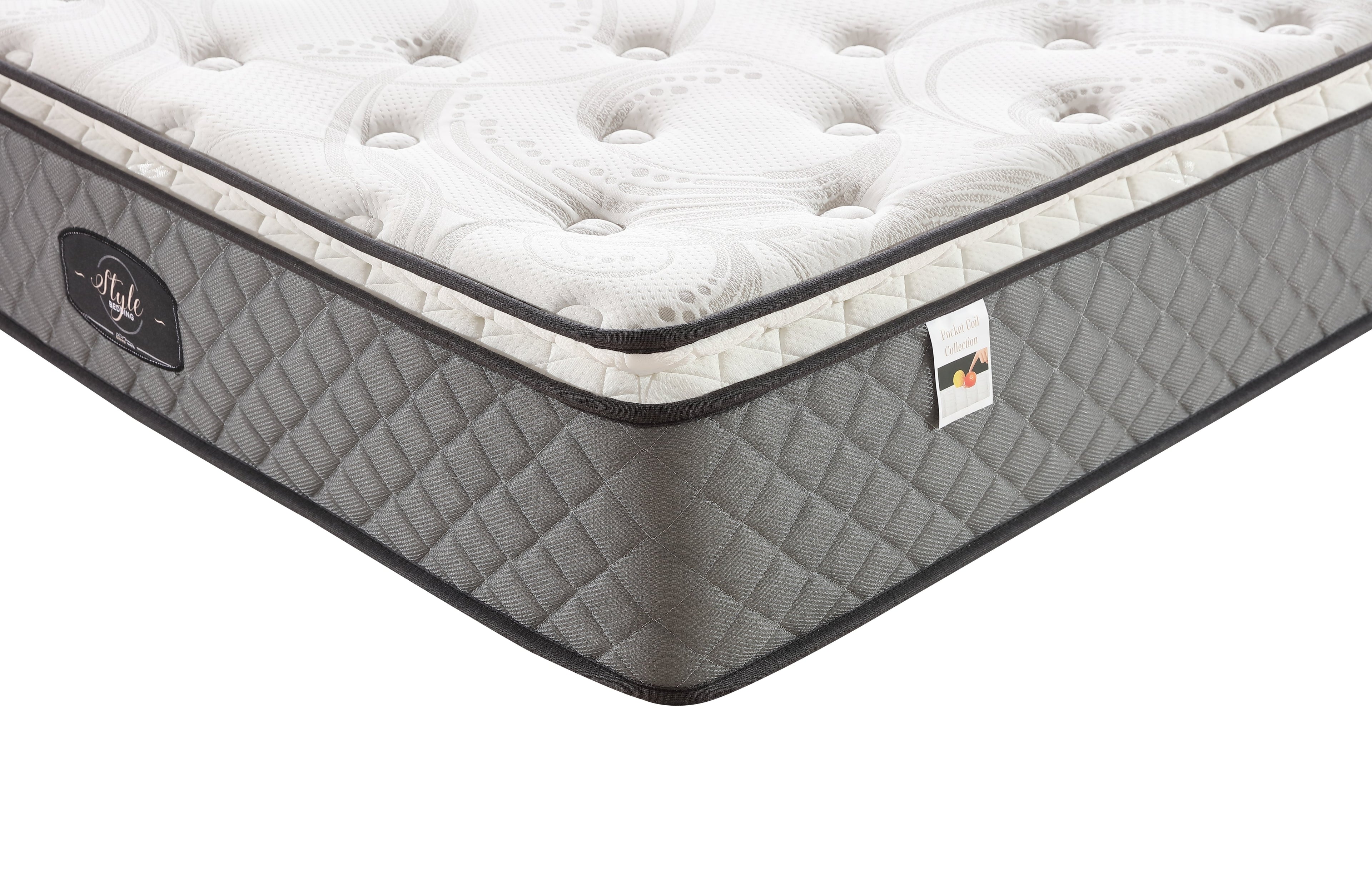 Side corner view of Comfort Euro Top mattress with durable quilting and premium design.