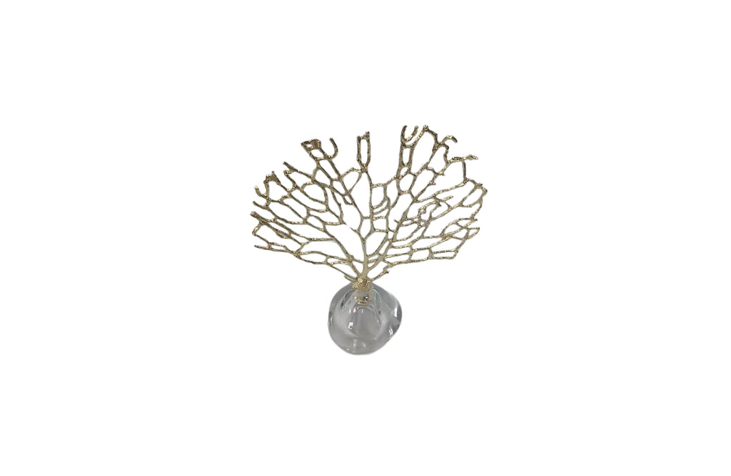 Small Gold Crystal Tree Table Décor with detailed gold-toned branches and a clear glass base for a delicate and luxurious accent