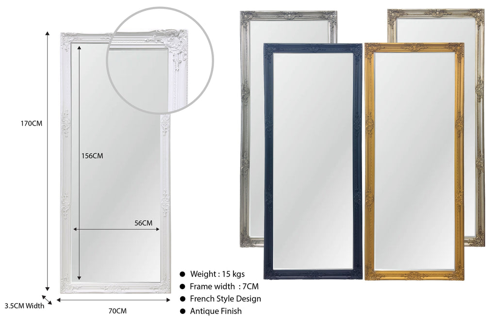 Medium ornate French provincial mirror with antique finish, elegant décor for hallways or bedrooms.