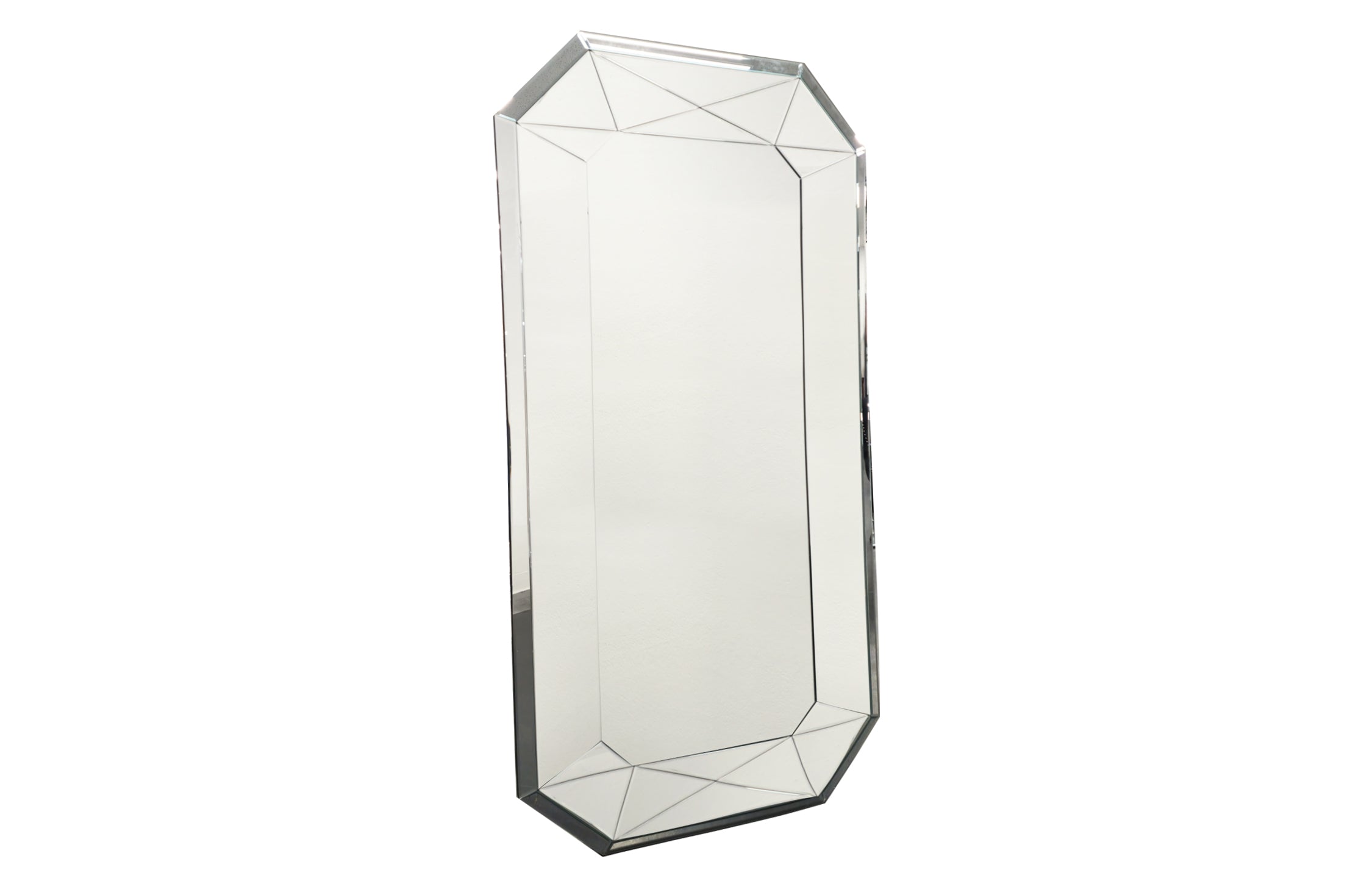 Geometric extra large mirror with unique angled frame design, modern full-length reflection