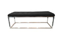 Black Holly Ottoman Bench with silver frame, modern tufted velvet seat, stylish look.