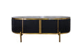 Kingsley black coffee table with gold trim and oval black marble top