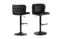Set of 2 Lara black velvet tufted swivel bar stools with matte black base