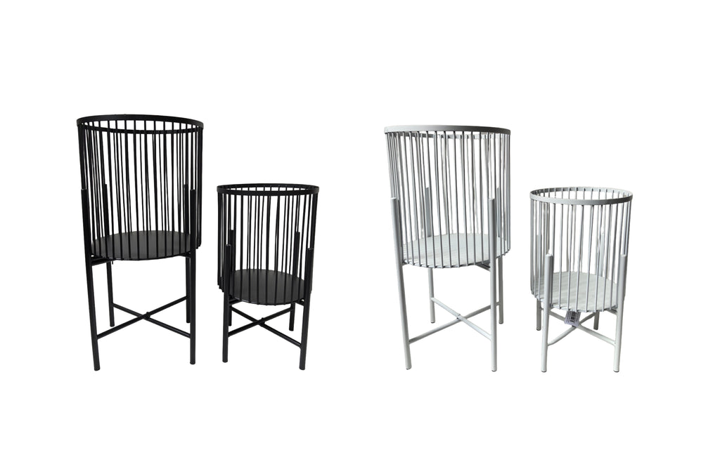 Modern Logan planter set of two in sleek black and white designs for indoor or outdoor use.