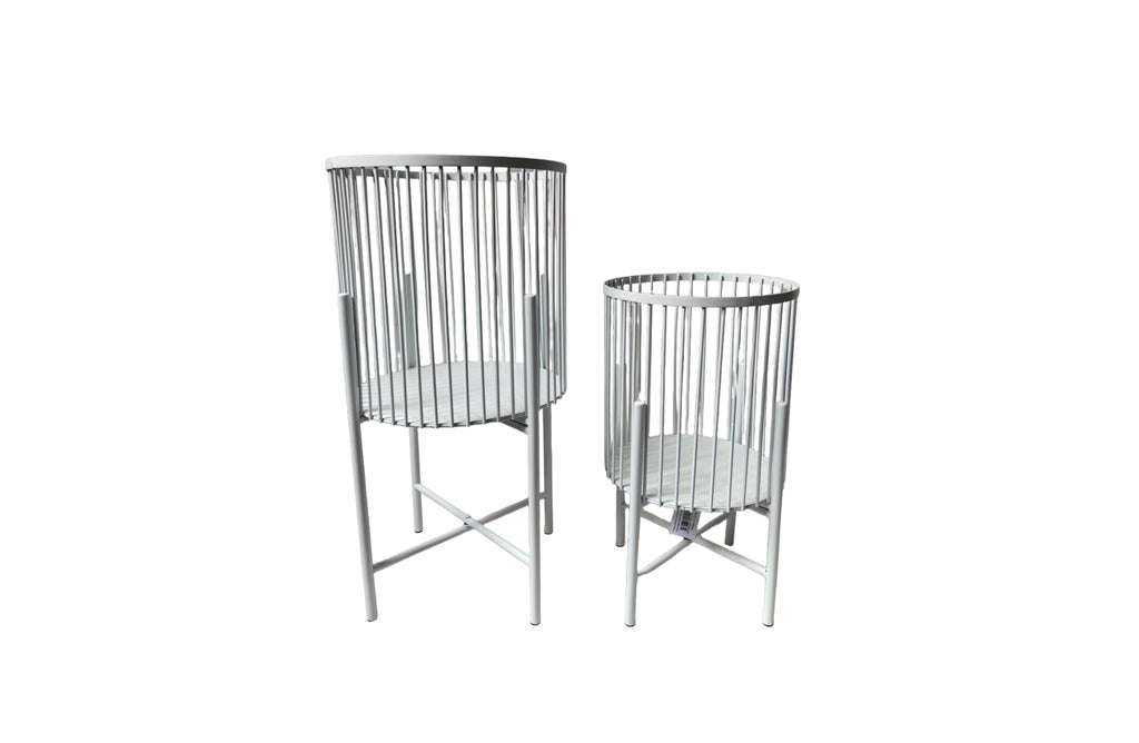  Elegant Logan planter set of two in crisp white finish for contemporary indoor or outdoor style.