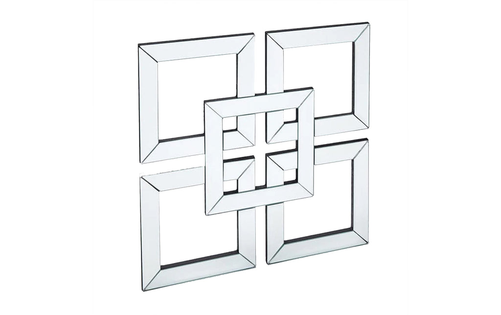 Maddison Square mirror front view with four interlocked beveled frames in modern square design.