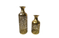  Luxurious gold Maya vase set with detailed cutout pattern, ideal for elegant interiors.
