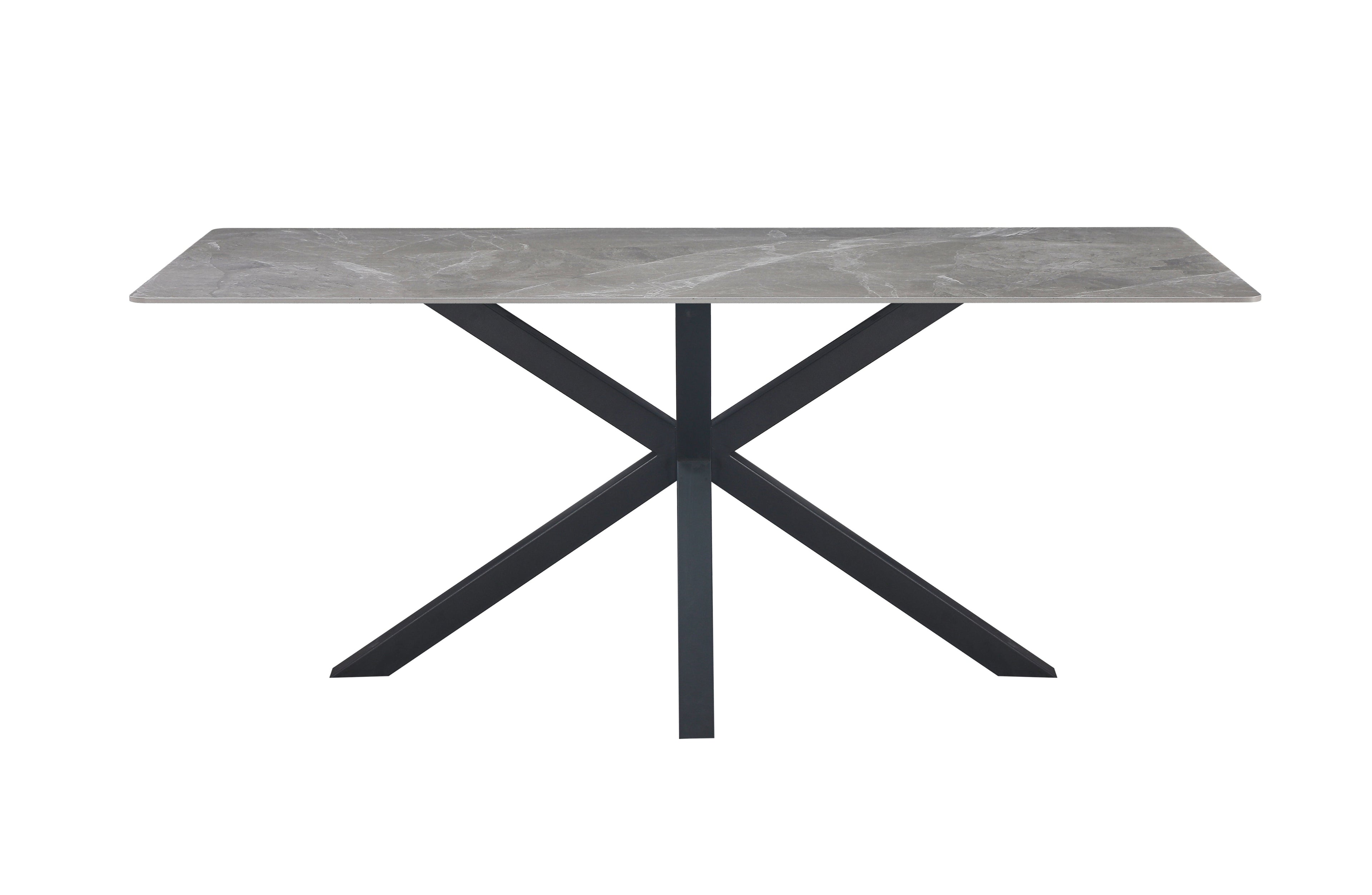 Miles dining table with black frame and modern grey marble top.