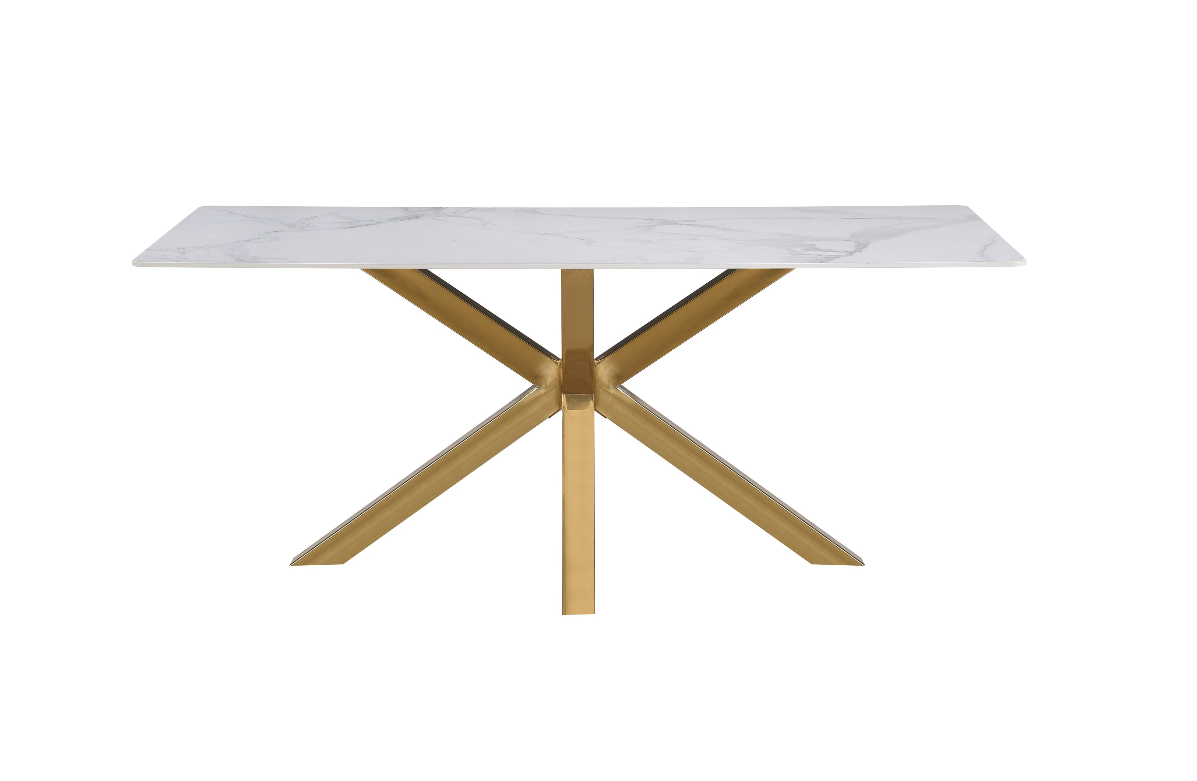 Miles dining table with gold frame and elegant white marble top.