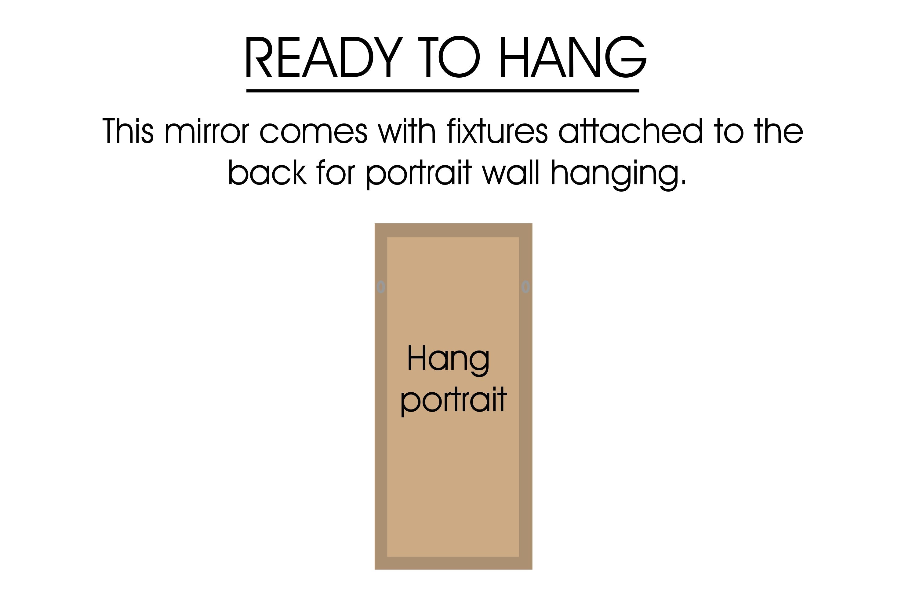 Ready to hang mirror showing back fixtures for safe wall mounting.