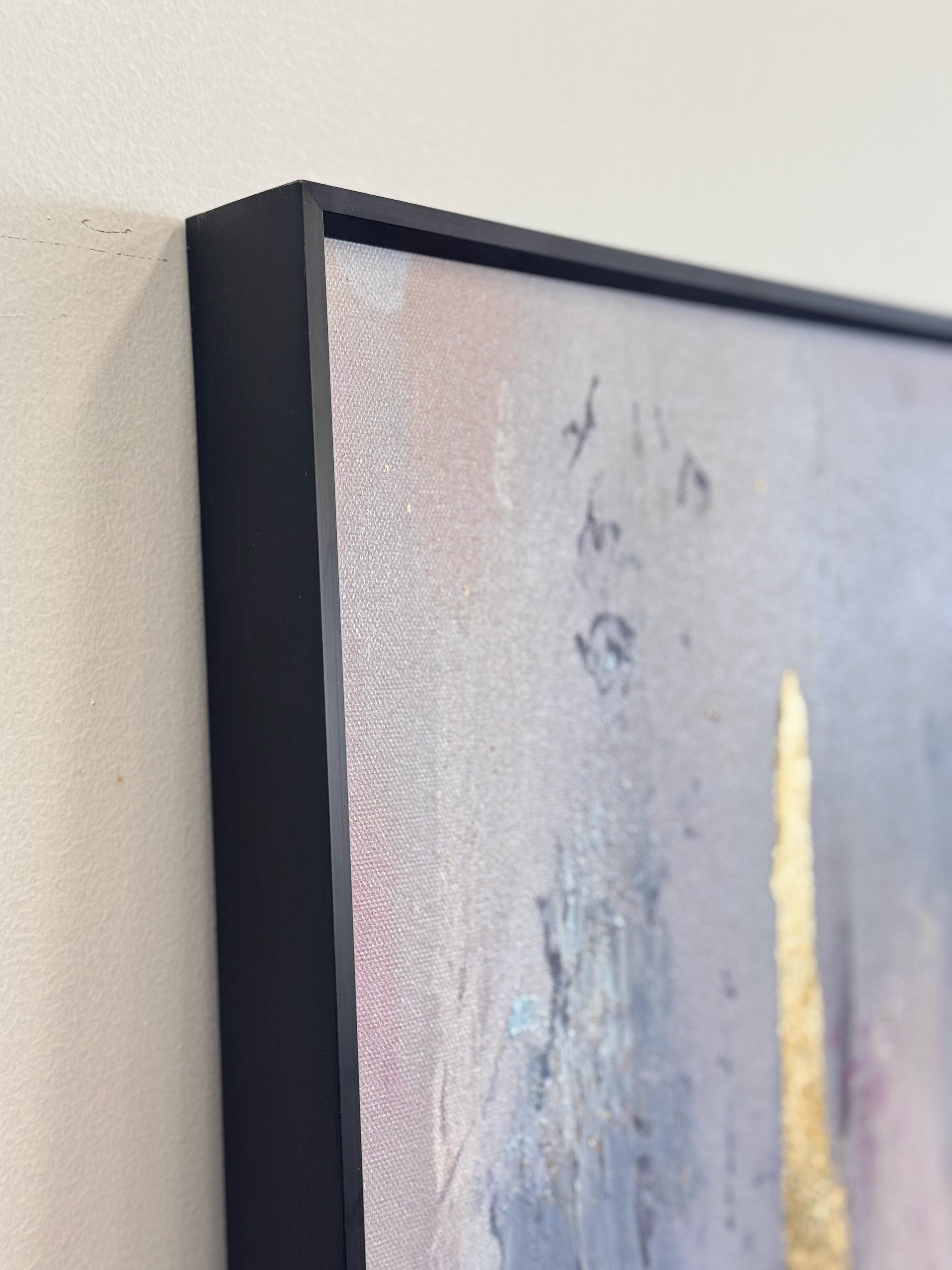 Side view showing black frame and texture of Mystic wall art.