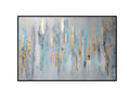 Abstract Mystic wall art with silver foil and sleek black frame.