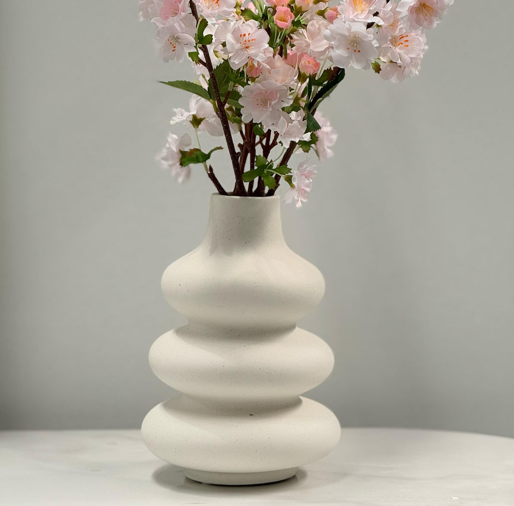 White Nordic bubble vase with delicate blooms, perfect for bright and chic décor.