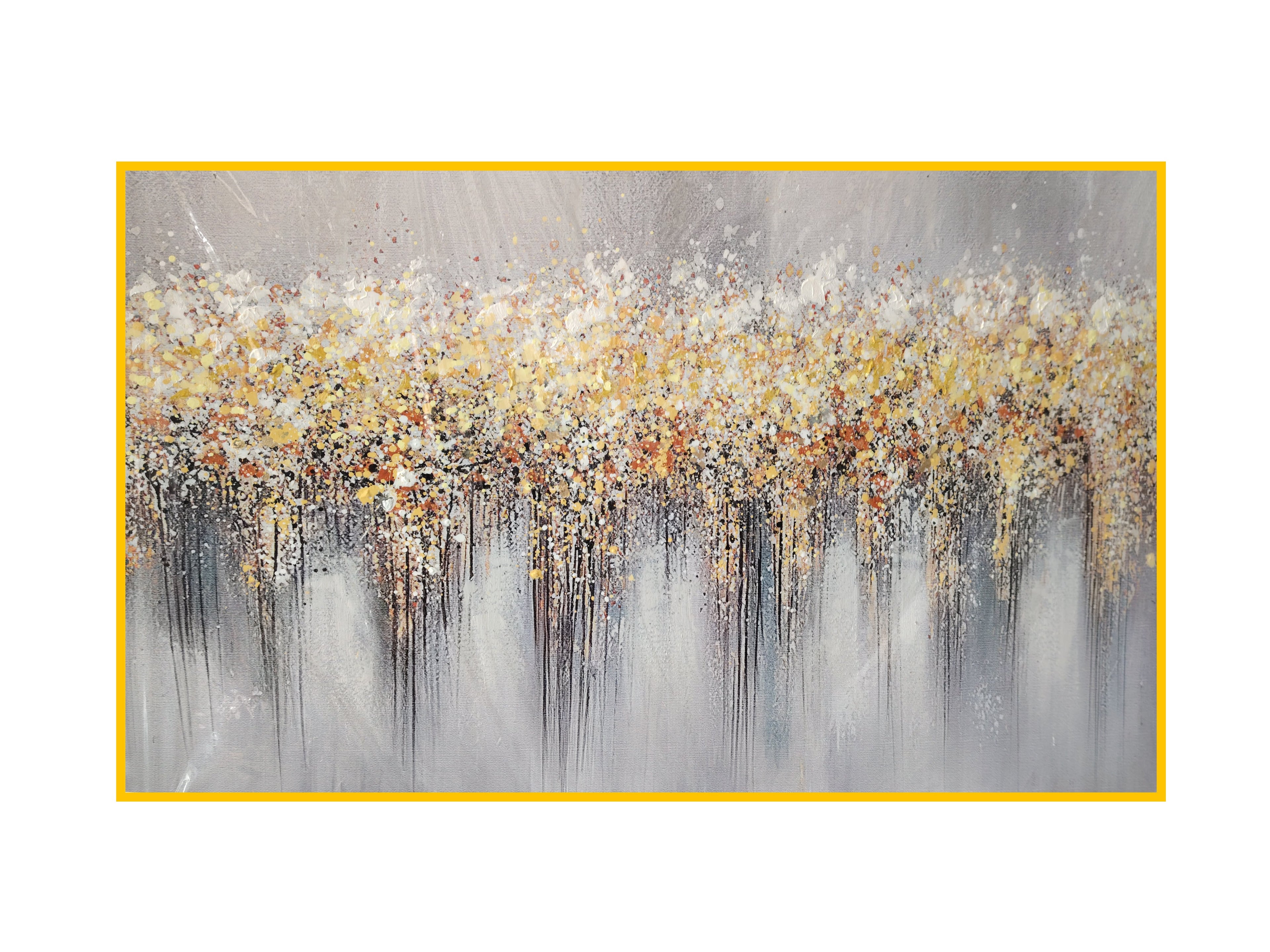 Gold foil wall art with gold frame, elegant and eye-catching.