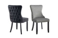 Paris dining chairs in black and grey velvet with tufted back and rubberwood legs.