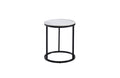Romana Side Table with sleek black metal frame and white marble top – contemporary design.