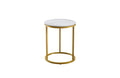 Romana Side Table with champagne metal frame and white marble top – elegant modern design.