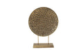 Stylish gold round pressed table décor with textured finish for modern interiors.