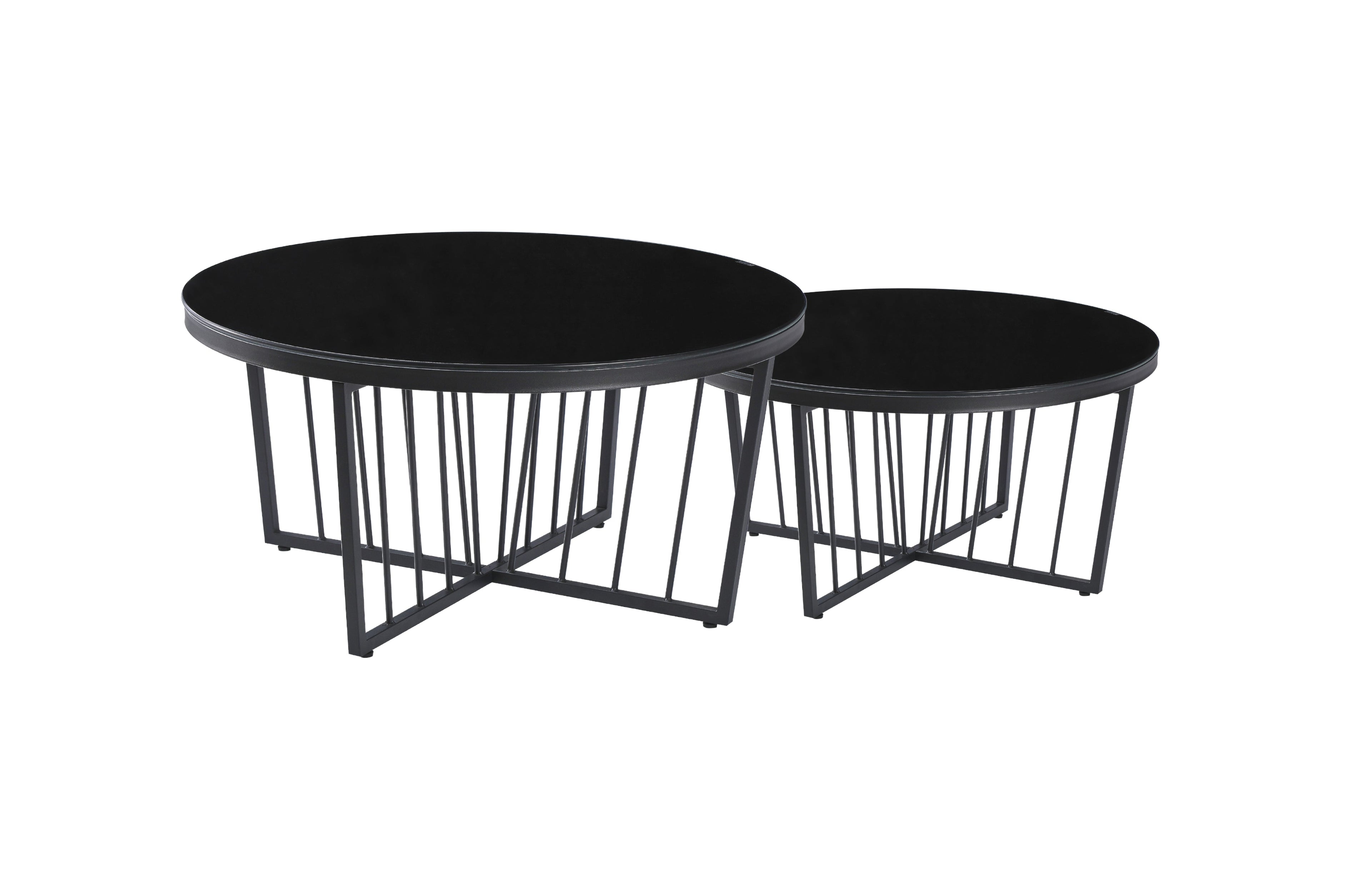 Serena coffee table in black frame with bold black glass top, stylish modern design.
