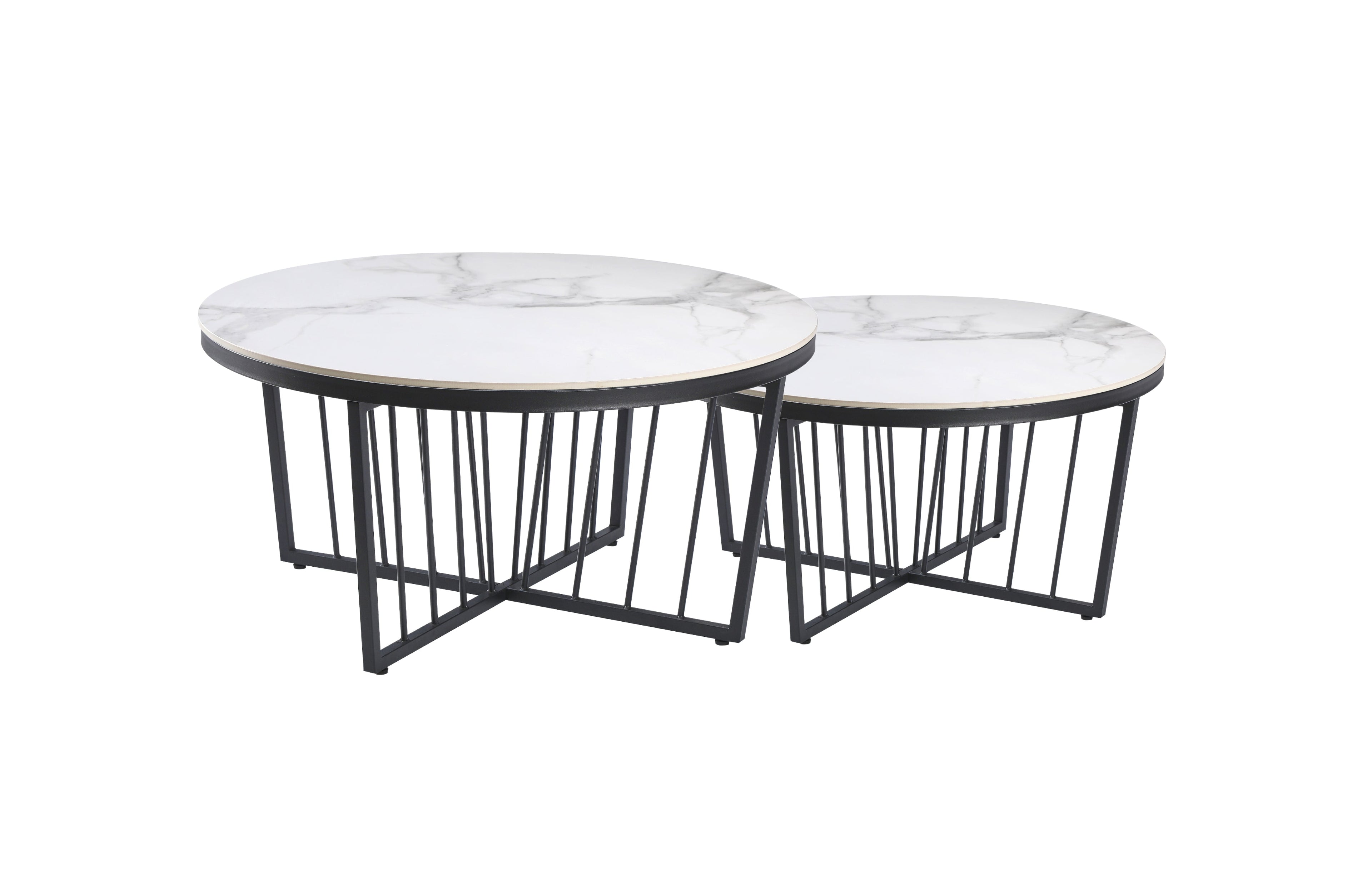 Serena coffee table in matte black frame with white marble sintered stone top, elegant look.