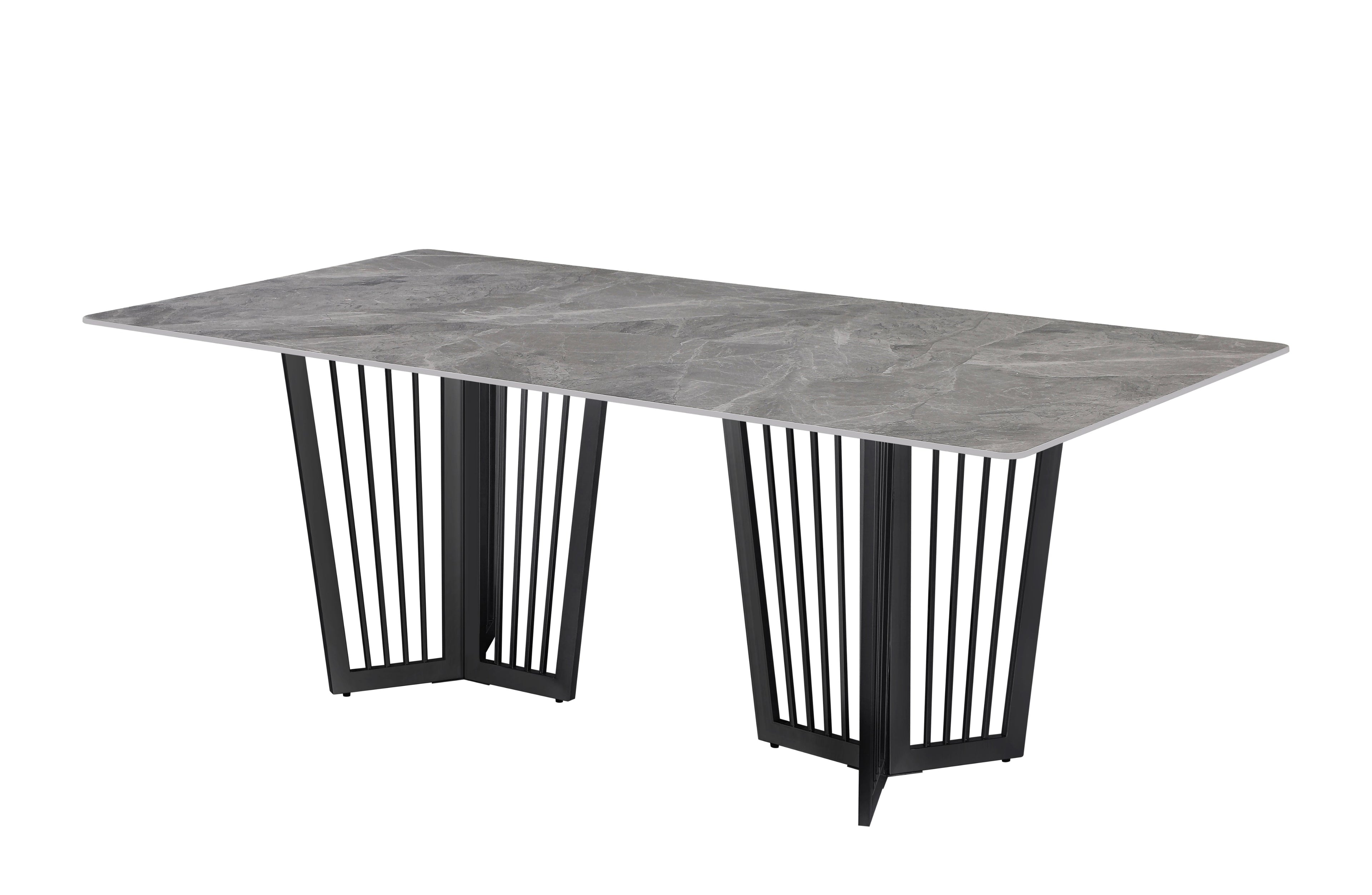 Serena Dining Table matte black frame with sophisticated grey marble top finish.