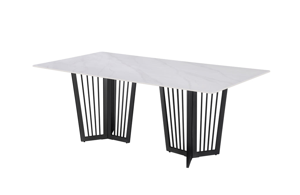 Serena Dining Table with matte black frame and elegant white marble stone top.