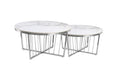 Serena coffee table in silver polished frame with white marble sintered stone top, luxurious accent.