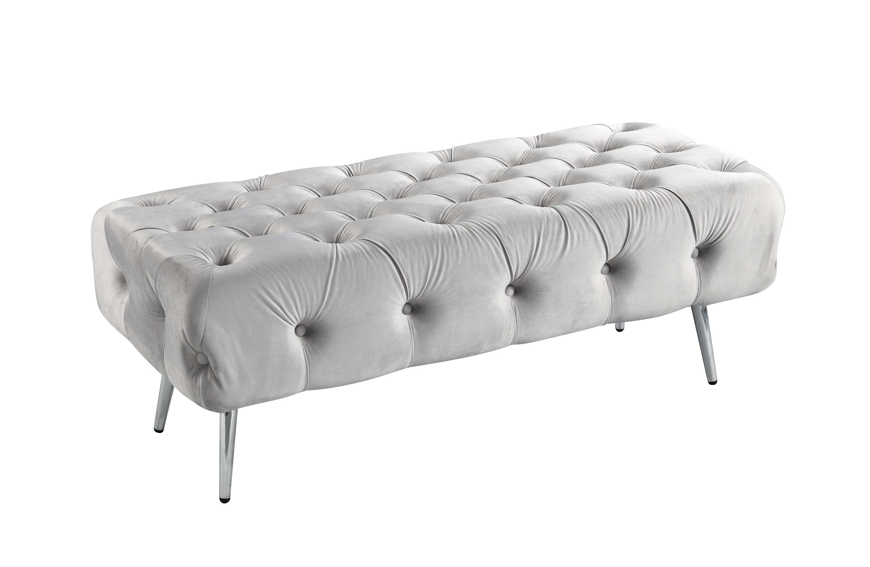 Light Grey Shirley Ottoman with silver frame and tufted velvet cushion for chic interiors