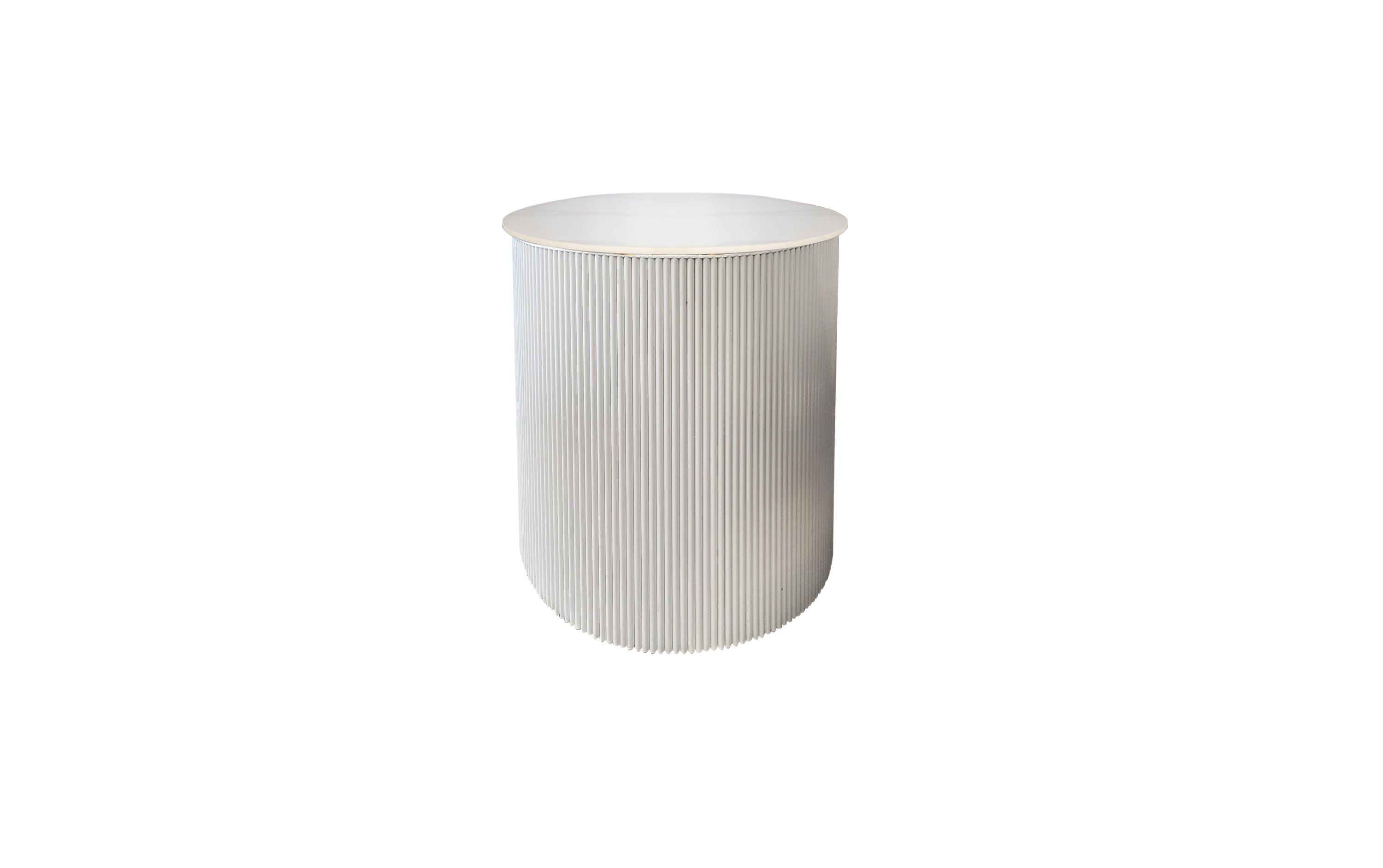 Ripple round white side table with ribbed design and marble top