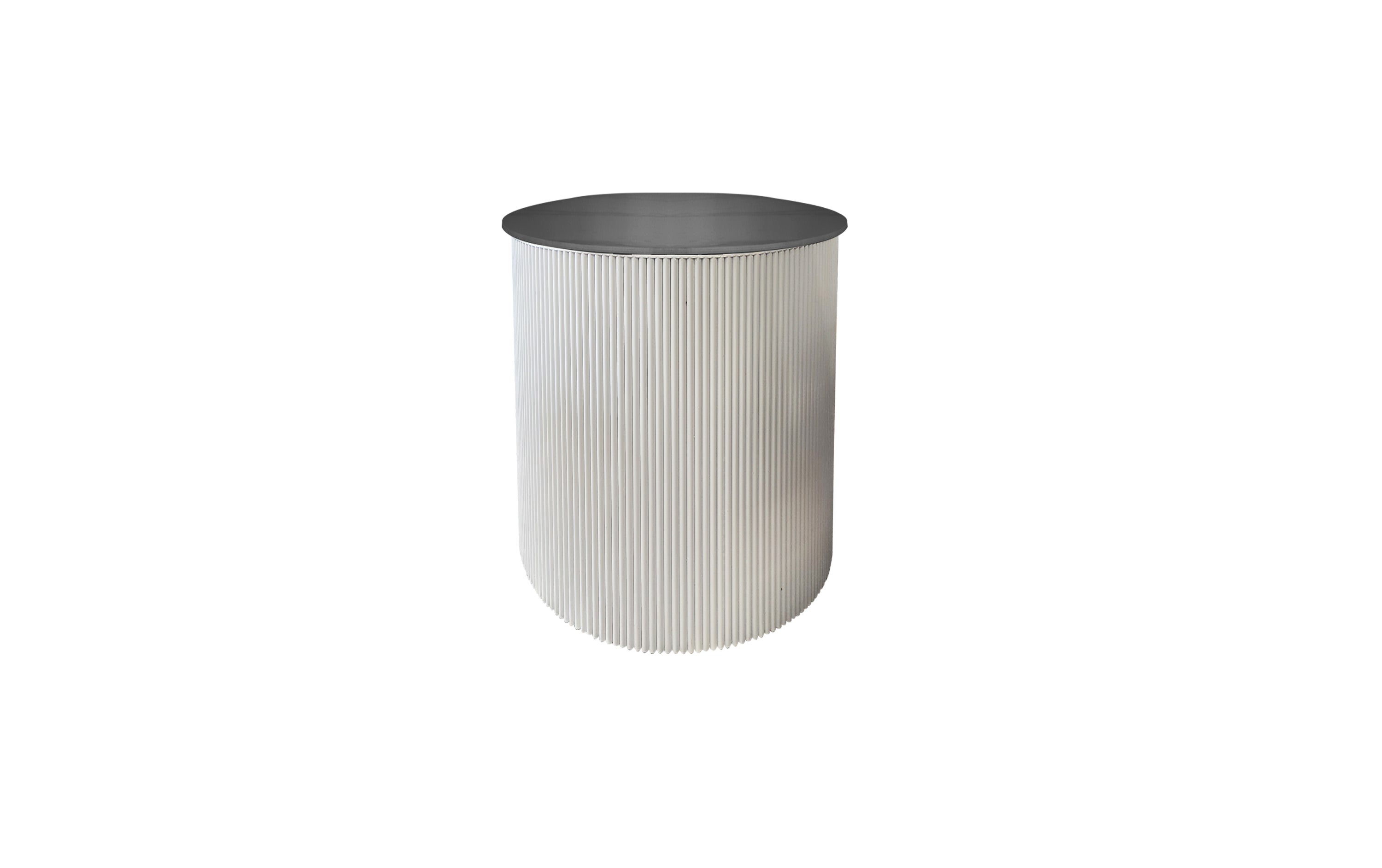 Ripple round white side table with ribbed frame and black top