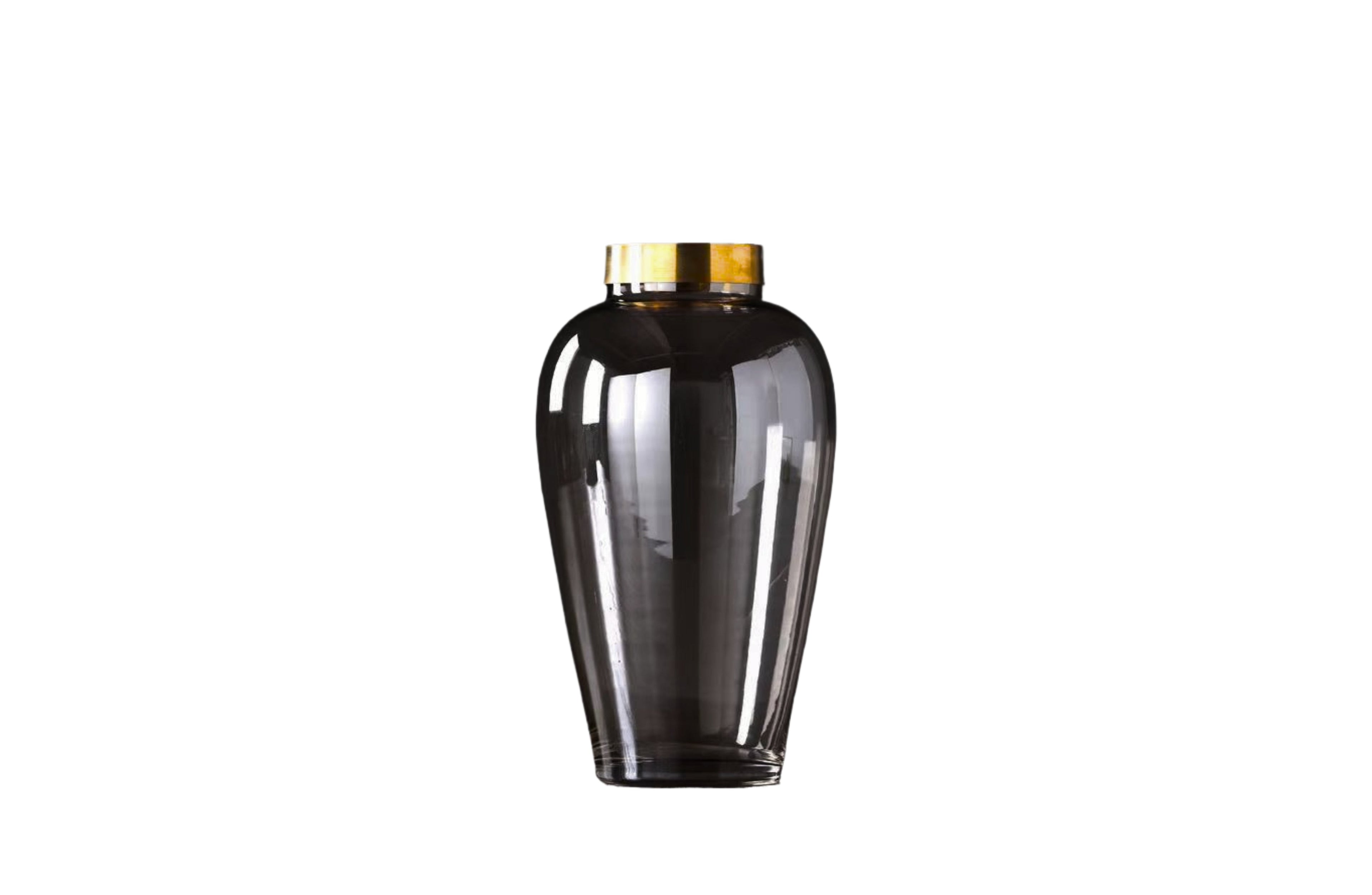 Small smoked glass vase with a gold tip, perfect for adding a stylish accent to compact spaces.

