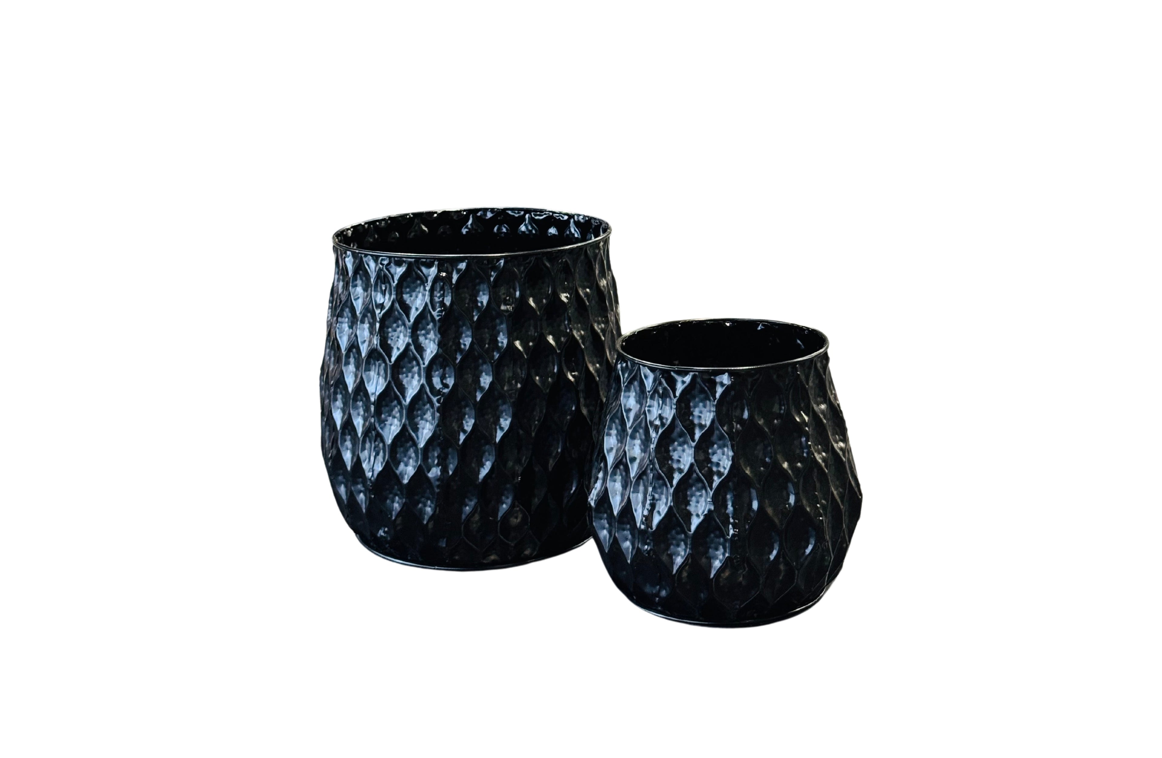 Set of 2 Teagon Planters in shiny black finish – large and small sizes